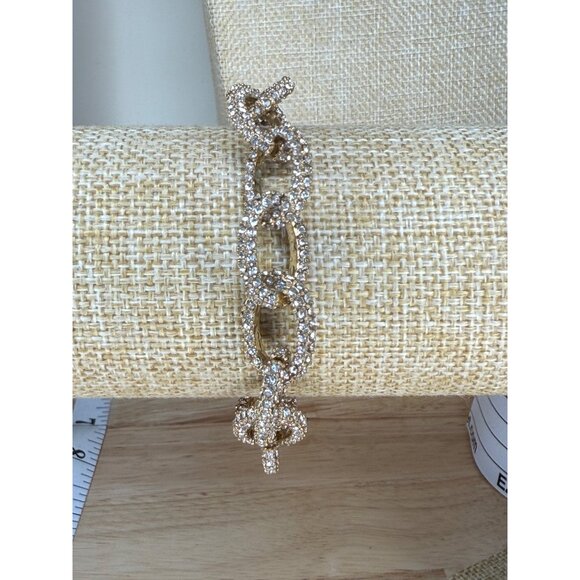 J.Crew Gold-Tone Crystal Link Bracelet 7" Elegant Statement Jewelry - Picture 10 of 10